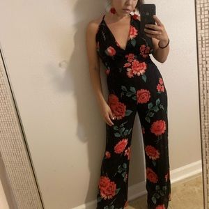 Black romper with red roses